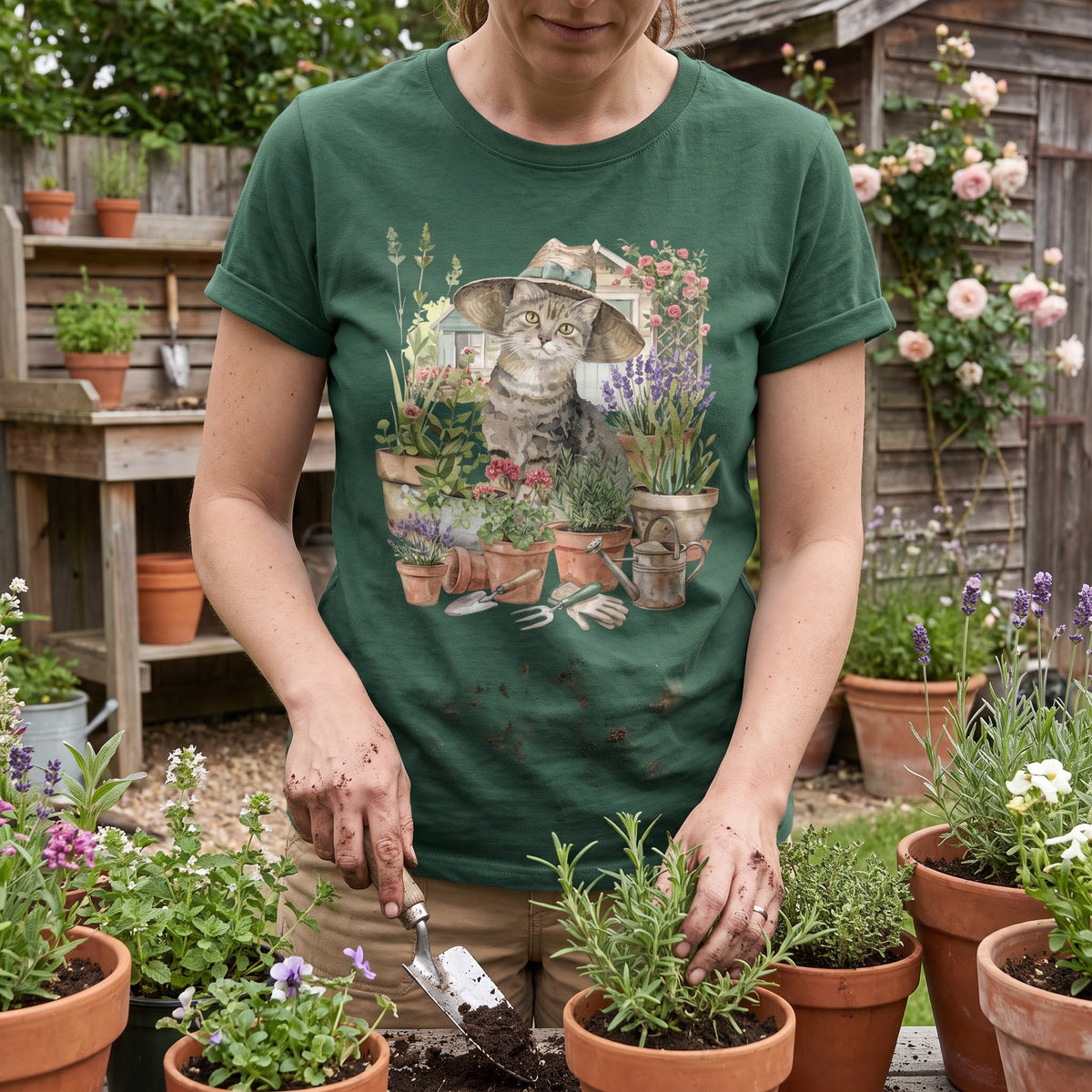 Cat And Plant T‑Shirt